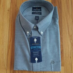 Stafford Men's Blue Houndstooth Shirt